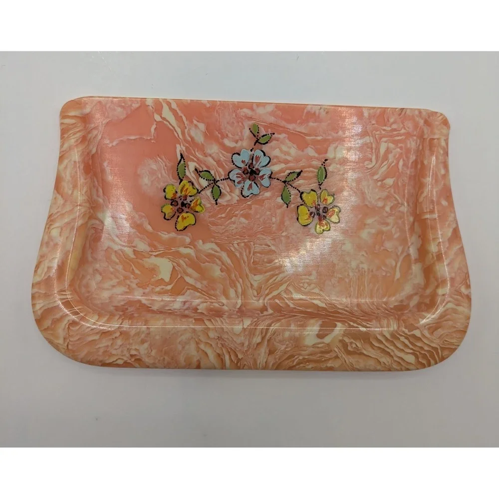 Vintage Celluloid Table Crumb Catcher Silent Butler‎ Pink Marble